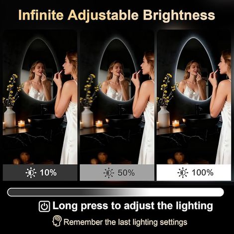 Wall Mounted Bathroom Mirror, Bathroom Mirror with Light, Mirror with LED Light, Touch Switch (60L x 40B cm) (1/3)