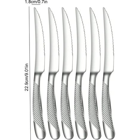 (Ensemble de 6 couteaux) Ensemble de couverts haut de gamme en acier inoxydable argenté et diamant. (1/3)