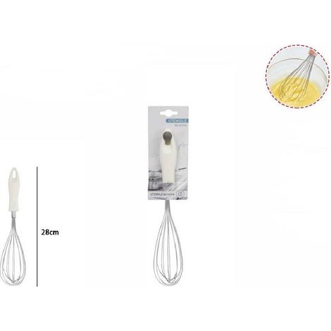 TrAdE Shop Traesio - Frusta 28cm Con Manico In Plastica Bianca Utensile Da Cucina Pasticceria 66158 - (1/3)