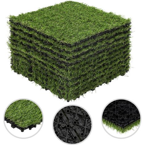 TolleTour Dalles de terrasse gazon synthétique lot de 66 pièces 30x30cm 6m² avec drainage ultra résistant (1/5)