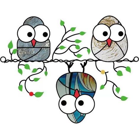 Hängendes Buntglasornament – Eule – Metallkette – Fenster- oder Wanddekoration – 1 Stück (1/5)