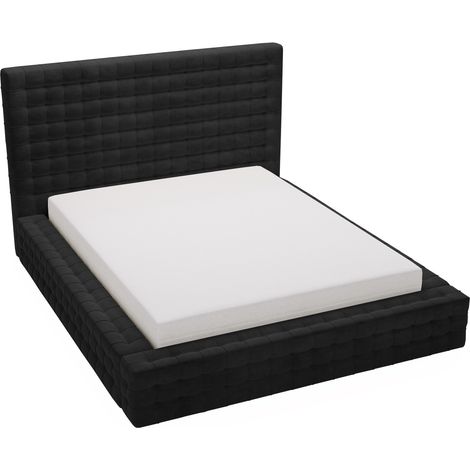 Emporius Lit capitonné 140x200 cm Arno, lit glamour en velours avec rangement, Noir (1/5)