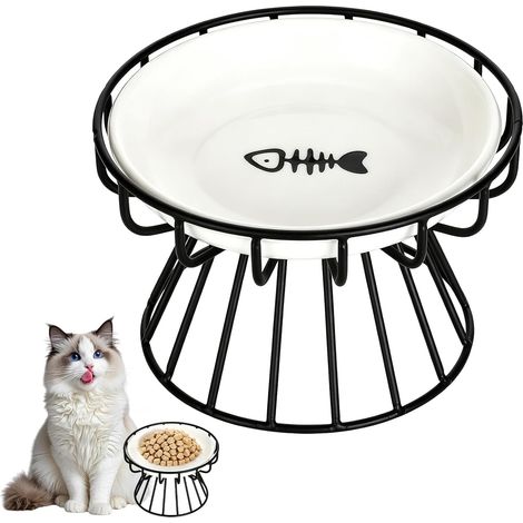 Gamelle Surelevee pour Chat, Gamelle Chat Surélevée Ceramique avec Support 10cm, Bol Chats pour Protéger Cou & Estomac, 15cm Large Ouverture Anti Fatigue Barbe (1/5)