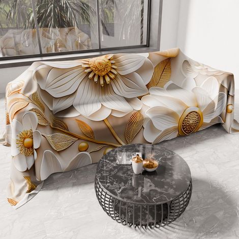 Drap de Protection en Microfibre Multi-Usage Anti-Taches 260x270 cm, Housse de Canapé, Couvre Lit, Couverture de Canape, Floral 05 13, 100% (1/5)