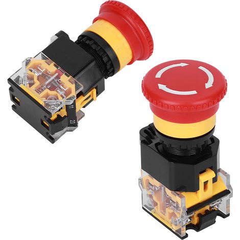 3 interrupteurs marche/arrêt d'urgence. Composants industriels en plastique technique. 440 V, 10 A, 22 mm. (1/5)