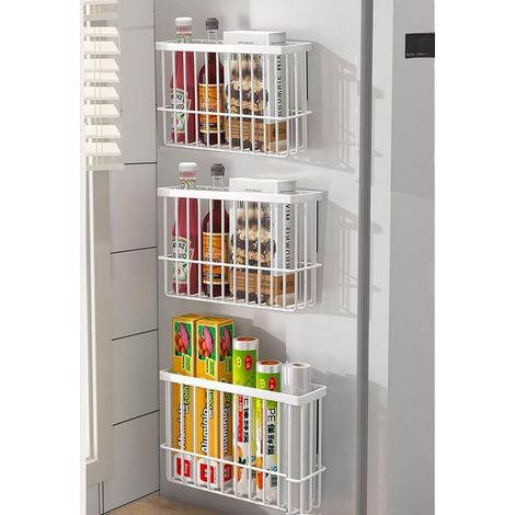 3 pièces Armoires de Cuisine Porte Boîte de Rangement,Adhésive Boîte de Rangement Murale,Armoire/Salle de Bains/Réfrigérateur Boîte D'organisation pour Articles Divers (Blanc3) (1/5)