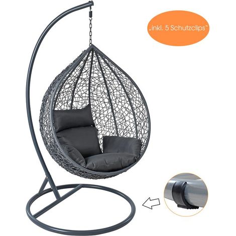 Estexo – Fauteuil suspendu en polyrotin anthracite – Structure métallique résistante aux intempéries – Coussins en polyester lavables – Charge max 120 kg