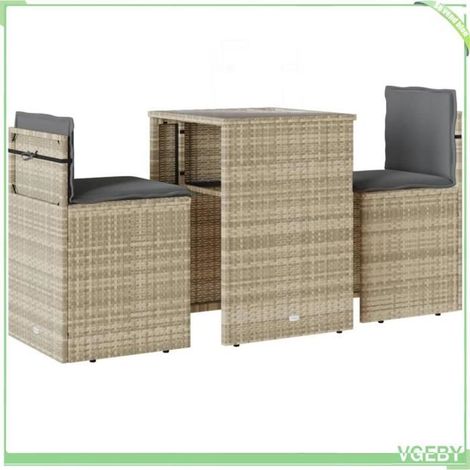 Ensemble de bistro 3 pcs - FAFEICY - 4003874 - Résine tressée gris - Coussins amovibles lavables - Table verre trempé (1/5)