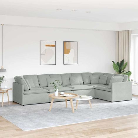 Modulares Sofa mit Kissen Samt Hellgrau vidaXL (1/5)