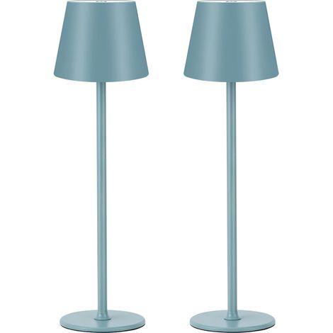 Set de 2 lampes de table LED à intensité variable, sans fil, rechargeables, couleurs chaudes 3000 K, pour intérieur et extérieur, avec USB - C, fer, étanche ip54, bleu (1/5)