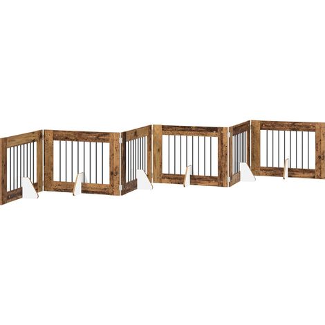 vidaXL Foldable Dog Gate with Stands 6 pcs Old Wood 482 cm