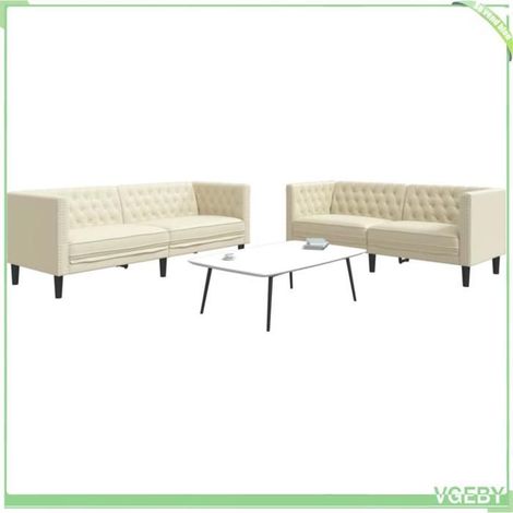 Ensemble de canapé Chesterfield - 2+3 places - Similicuir crème - Boutons capitonnés - Mousse rembourrée (1/5)