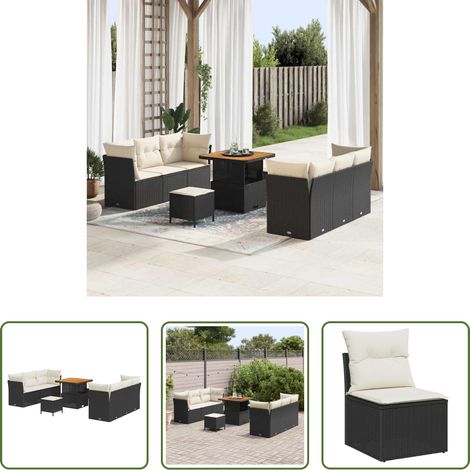 vidaXL Modulares Sofa - Gartensofa-set mit Kissen 9 pcs Schwarz Poly-Rattan (1/5)