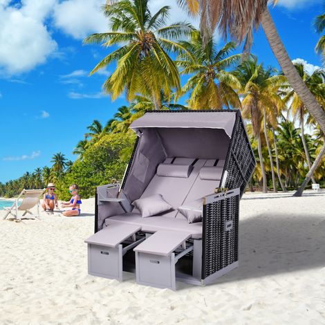 Chaise de plage 2 places avec dossier inclinable. grise. 118 x 79 x 150 cm