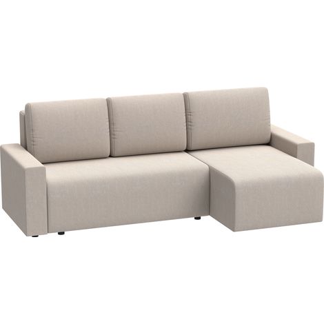 Canapé d'angle en velours beige, 3 places avec fonction lit et méridienne réversible (1/5)