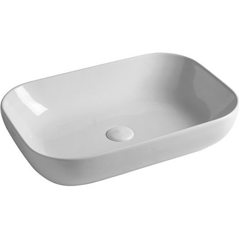 Lavabo EASY d'Appoggio 60x42xh14 cm Rettangolare in Ceramica Bianco Lucido - Bordo Fino (1/2)