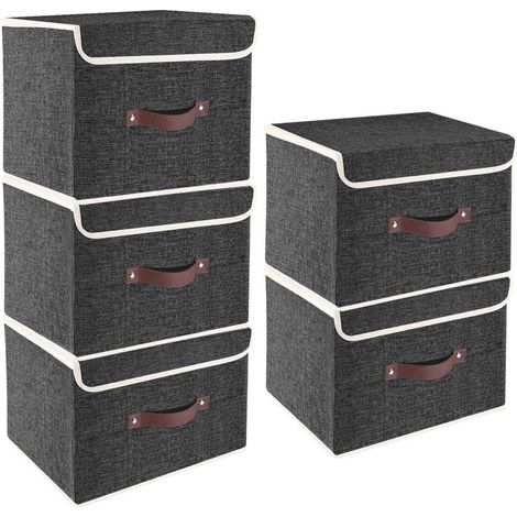 Faltbare Aufbewahrungsbox mit Deckel, 5er-Set, 38x25x25 cm, Schwarz (1/5)