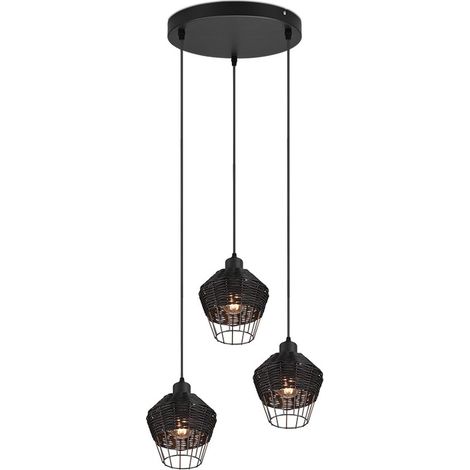 LÚZETE - SUSPENSION 3 LUMIÈRES ROTIN NOIR GALADRIEL (1/5)