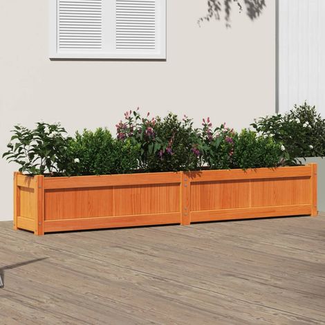 Jardinera exterior madera maciza pino marrón cera 180x31x31 cm (1/5)