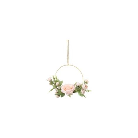 Guirnalda de flores doradas AIDUCHO para colgar en la pared, flores artificiales, marco redondo, guirnalda de rosas rosas (rosa) - Crezuo