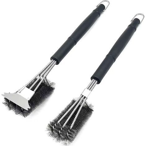 Cepillos para barbacoa, negros, longitud 45 cm, juego de dos cepillos de limpieza, ideales para limpiar las rejillas de cocción. (1/5)