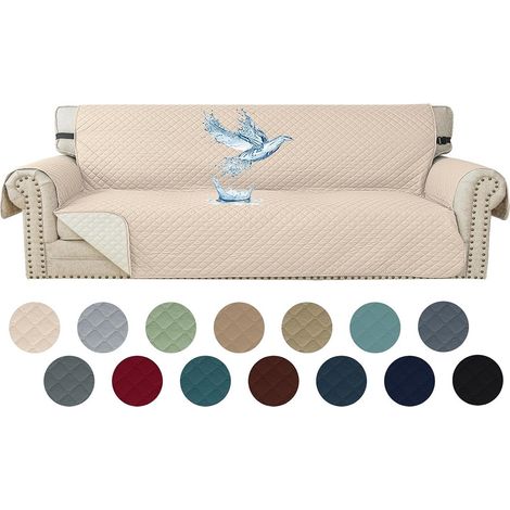 Housse canapé 4 places, housse de canapé avec accoudoirs, universelle protege canap beige (1/5)