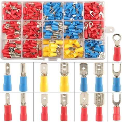 Cosses Electriques Isolée a Sertir 280 PCS, kits, Assortiment Connecteurs Ronde Cosses Plates Femelles Cosses Fourches (1/4)