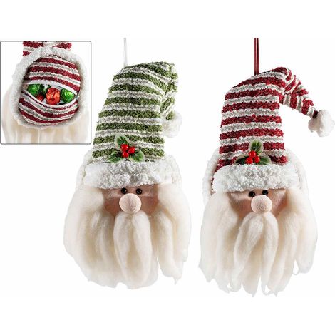 Babbo Natale da appendere con tasca portadolci e decoro agrifoglio, set da 4 pezzi, cm 14x9,5x40H (capp.esteso)
