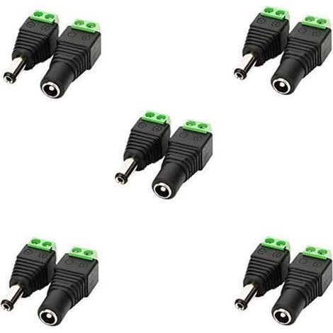 5,5mm x 2,1mm DC Femelle DC Mâle Adaptateur 12V DC Jack Connecteur Prise DC Fiche DC Tonneau pour Caméra CCTV LED Strip Bande LED ou d'autres Dispositifs de DC 5V-24V (5 Femelle + 5 mâle) (1/4)