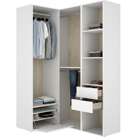 Guardaroba Grande Clayhill, Armadio Camera da Letto Modulabile, 7 Ripiani, Appendiabiti, 124x205h cm Bianco