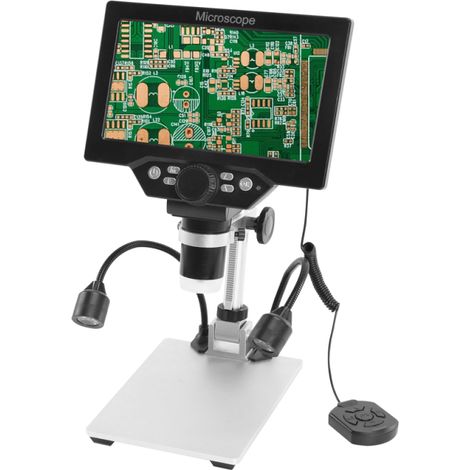 Microscope numérique B1200, écran LCD 7 pouces, grossissement 1–1200×, résolution 12 MP, support métallique (noir) (1/5)