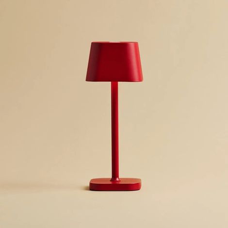 Lampe de table rechargeable sans fil en métal tactile IP54 rouge baie Ø 12 x H 26 cm - PANGIVO (1/5)