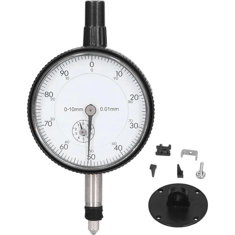 Comparateur à cadran 0–10 mm avec bras réglable, instrument de mesure de longueur en acier inoxydable avec support, précision 0,01 mm (1/5)