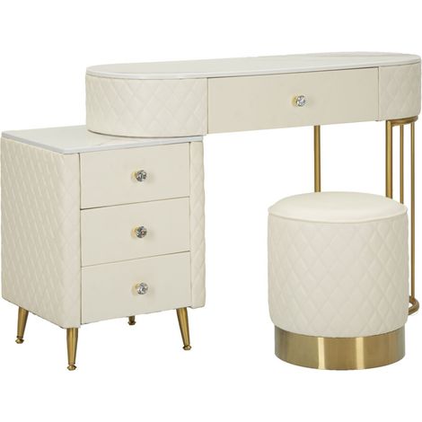 Coiffeuse Avec Pouf Effet Marbre "Sharon" 120 Blanc & Or (1/5)