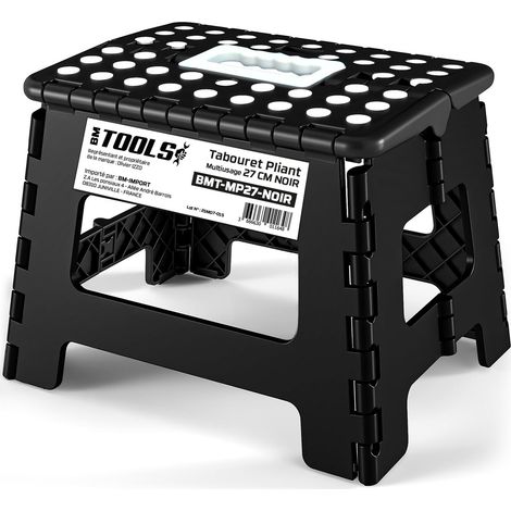 Tabouret Pliant Noir 27cm, Marchepied Pied Pliable BM TOOLS BMT-MP27-NOIR - 150kg Capacité, Léger et Compact pour Adulte/Enfant