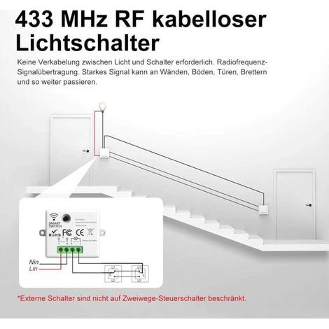 Interrupteur Sans fil, Kit interrupteur, 433Mhz Interrupteur émetteur Radio, 2200W/10A Récepteur, Interrupteur d'éclairage, Interrupteur RF et récepteur, interrupteur mural (1/4)
