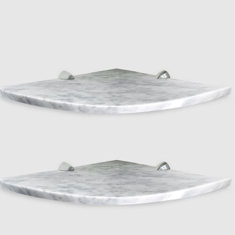 ALEDA STONE Quick Shelf 2 mensole angolari in marmo naturale bianco carrara lucido cm 22,9 con 4 reggimensola codice prod: BCAA2QLU15 (1/2)