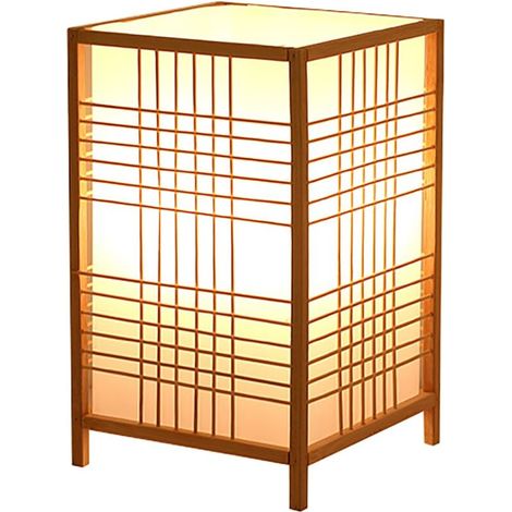 Lampe de chevet en bambou – Lampe de table rétro à croisillons – Luminaire artisanal – Lampe de lecture décorative – 15 x 25 cm (1/5)