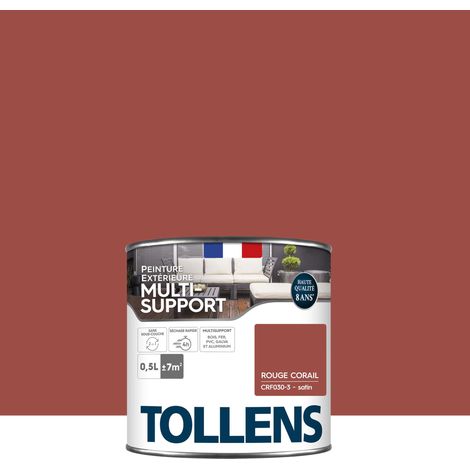 Tollens – Peinture extérieure multisupport ultra résistante – Satin – Rouge corail – 0,5L – Séchage rapide – Couvre dès la 1ère couche