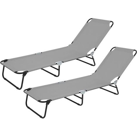 Transat chaise longue pliante - JUANIO - Lot de 2 - Gris clair - 185 x 53 cm - Dossier réglable (1/3)