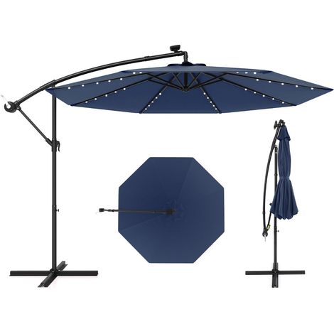 Parasol voladizo 300 x 250 cm gran pantalla iluminación solar inclinable decorativo poliéster azul 200013016