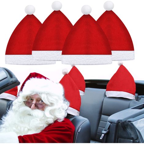TG76548 FUNDAS PARA REPOSACABEZAS DE COCHE CON DISEÑO DE GORRO DE PAPÁ NOEL, JUEGO DE 4 PIEZAS