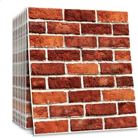 Lot de 10 panneaux muraux imitation brique 3D - 30 x 30 cm - En PVC - Autocollants - Pour cheminée, chambre, salon, cuisine (1/5)