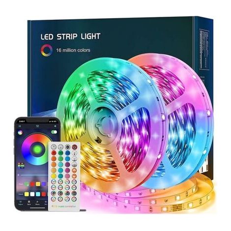 Bande LED, bande LED RVB 20 m, guirlande lumineuse LED avec télécommande et application, synchronisation musicale, minuterie et changement de couleur variable, bande LED pour chambre, cuisine, bar, dé (1/4)
