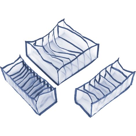 3-teiliges Set faltbarer Aufbewahrungsboxen für Unterwäsche mit Fächern, Socken- und BH-Organizer, Schubladentrenner, Grau (1/5)