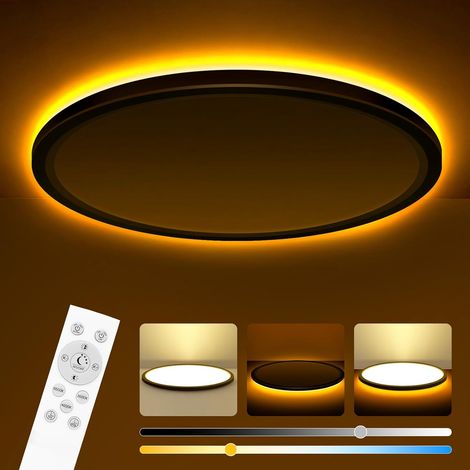 Plafonnier LED Dimmable, Lampe de Plafond 24W 2800LM avec Télécommande, 1800K Veilleuse de Couleur Chaude, 3000K-6500K Luminaire Plafonnier Rond pour Salon Chambres d'enfants, Ø30CM