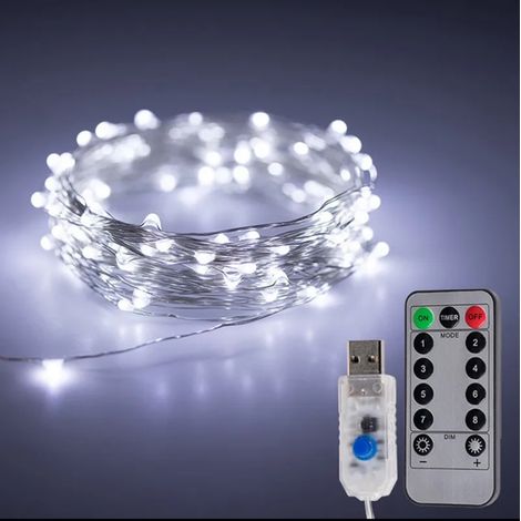 Catena di 100 microled filo ramato modellabile attacco usb 10 mt luce bianco freddo natalizie (1/5)