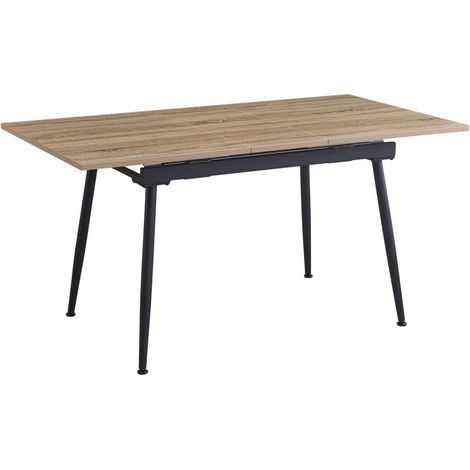 Mesa extensible TRENTON de 120/150x80x75 cm en roble aserrado con patas metálicas negras (1/3)