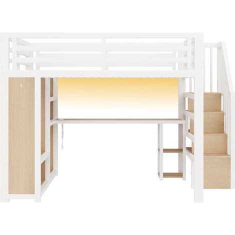 Letto a soppalco gaming 160 x 200 cm in metallo bianco con scrivania e ripiani (1/5)