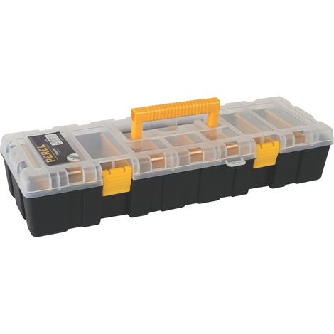 Boîte d’assortiment, boîte de rangement en plastique, max. 9 compartiments avec 8 séparateurs réglables, couvercle transparent, empilable, avec poignée, pour vis écrous clous et petites pièces (1/5)